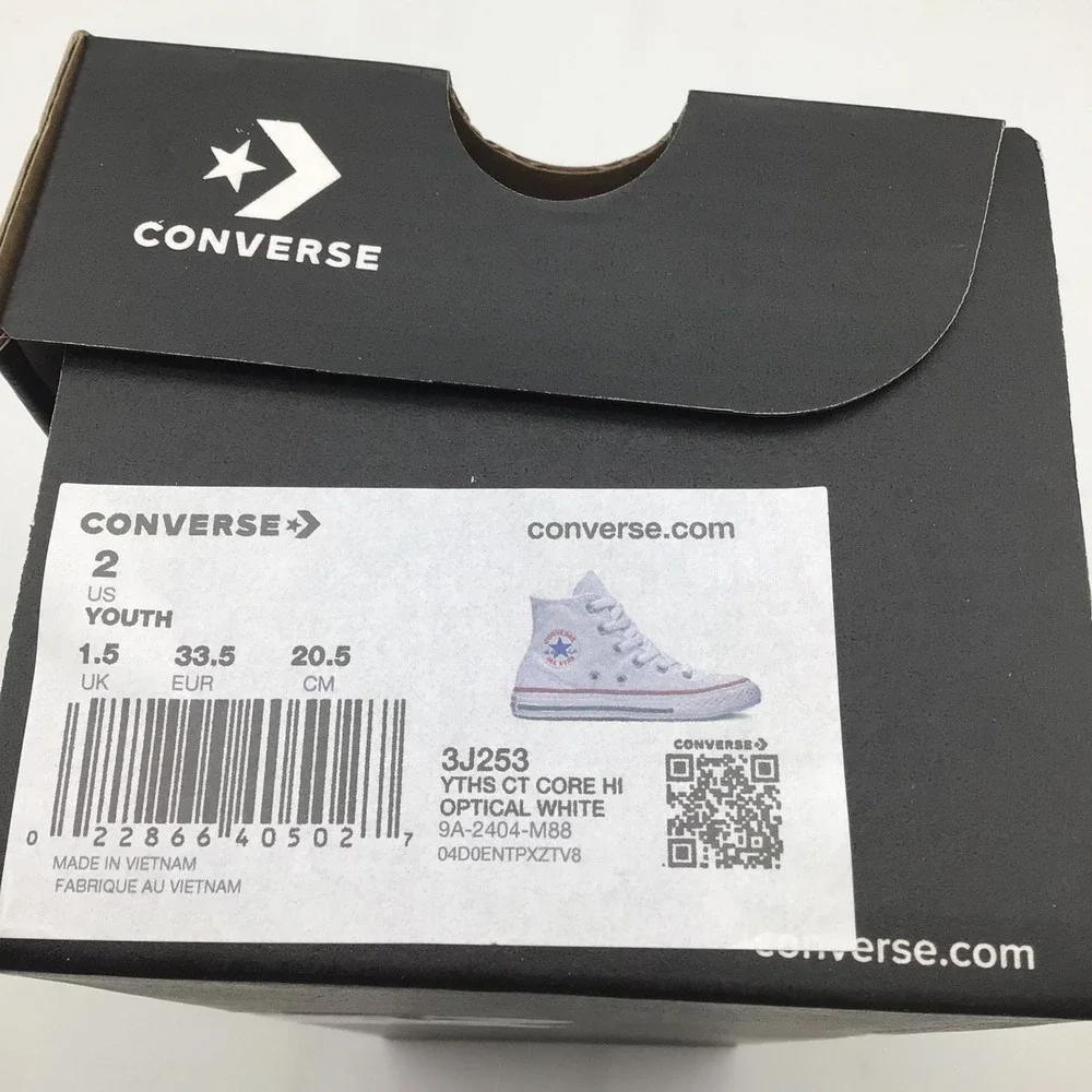 Converse CTAS Core Hi Top Optical White Kids Size 2 Youth Sneakers 3J253 NEW